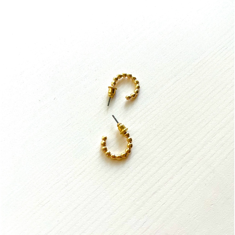 Gold Beaded Hoop Earrings - Picture 2 of 3